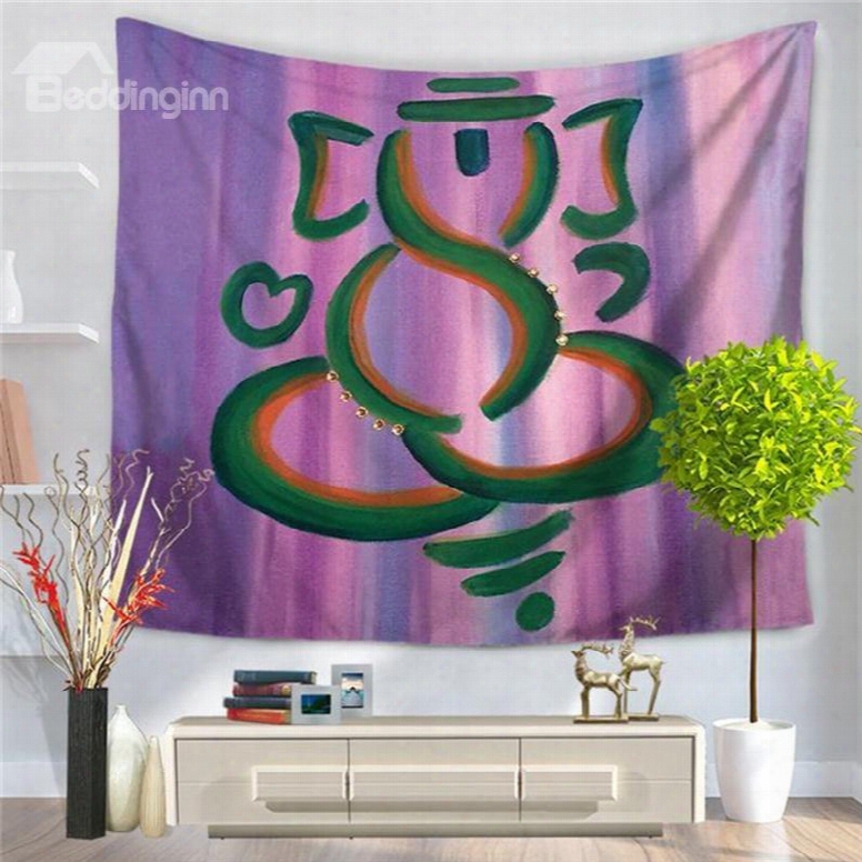 Abstract Indian Elephant With Purple Bottom Color Decorative Hanging Wall Tapestry
