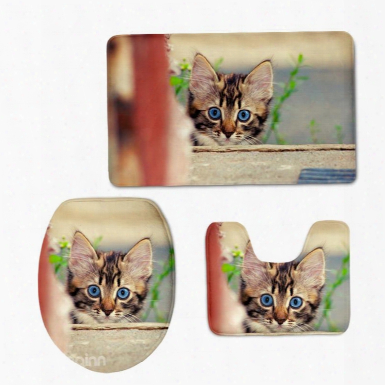 Adorable Cat Printing 3d 3-pieces  Toilet Seat Cover