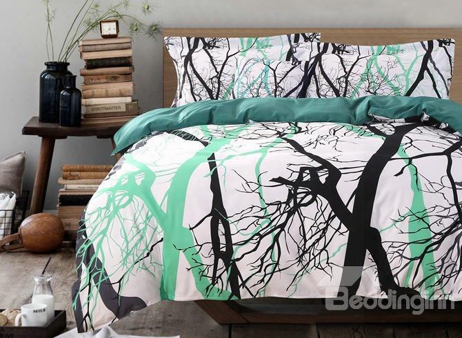 Adorila 60s Brocade Tree Branches Light Green 4-piece Cotton Bedding Sets/duvet Cover