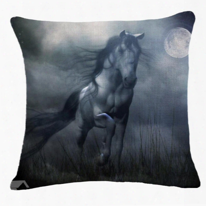 Amazing 3d Wild Horse In The Moonlight Pritn Throw Pillow