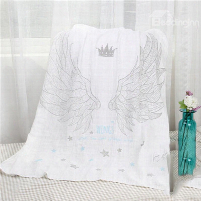 Angle Wings Printed Cotton Nordic Style White Baby Blanket
