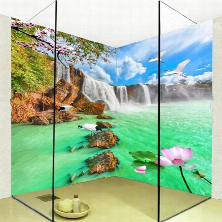 Attractive Waterfalls Lake Sceney Pattern Waterproof 3d Bathroom Wall Murals