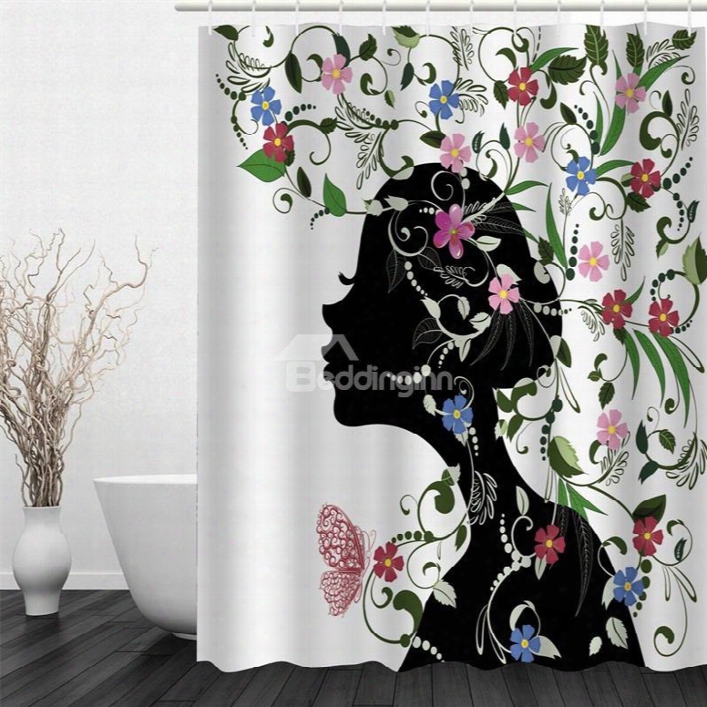 Black Girl Painting With Flowers 3d Polyester Waterproof And Eco-friendly Shower Curtain