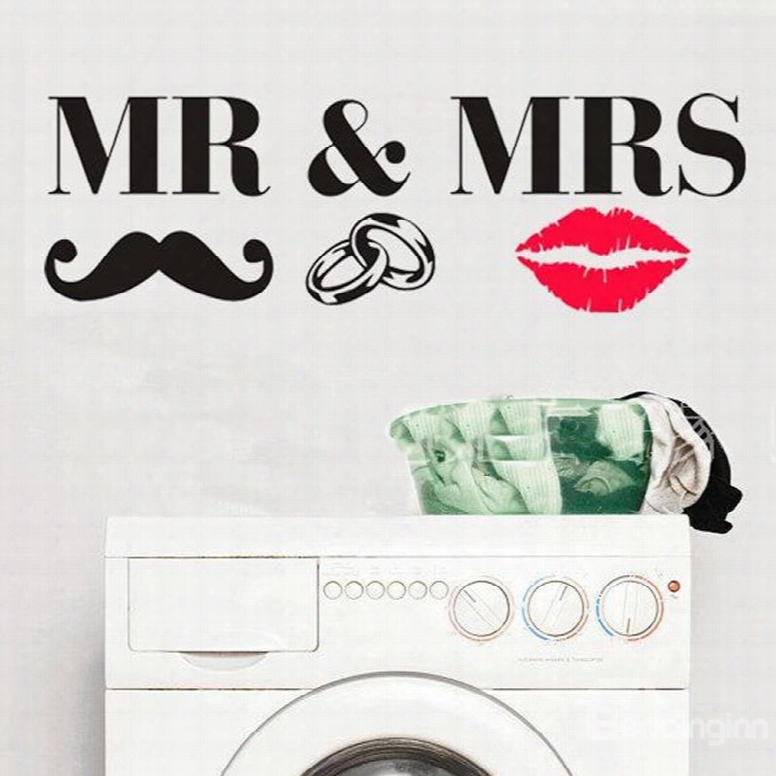 Black Mr Mrs And Red Lips Pvc Waterproof And Eco-friendly Wall Stickers