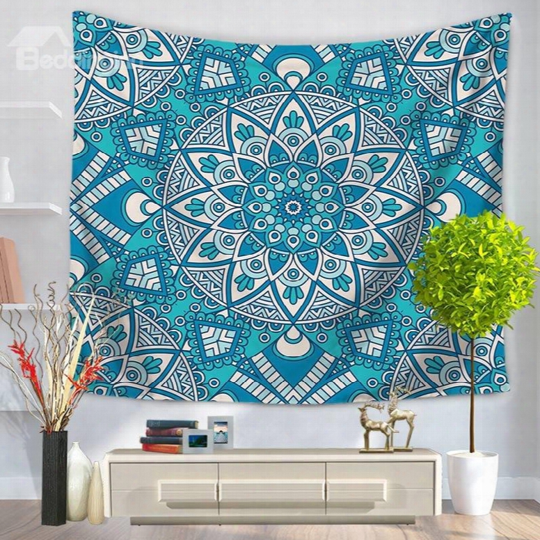 Blue Floral Mandala Pattern Ethnic Style Decorative Hanging Wall Tapestry