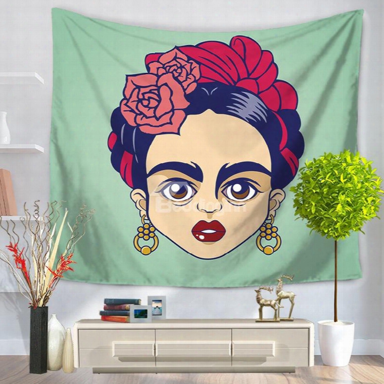 Cartoon Cute Artwork Frida Kahlo Mexico Latin Style Decorative Hanging Wall Tapestry