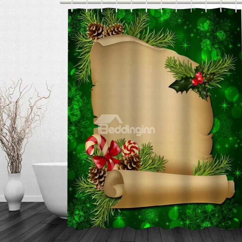 Cartoon Gift List Printing Christmas Theme Bathromo 3d Shower Curtain