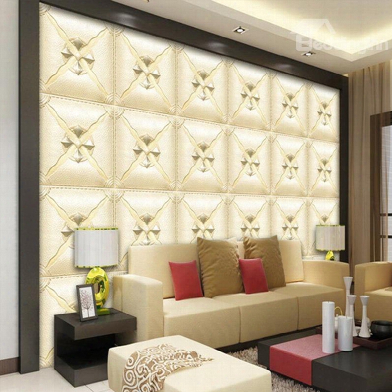 Charming Beige Three-dimensional Square Plaid Pattern Decorative Wall Murals