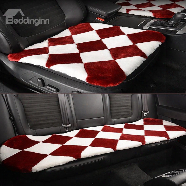 Charming Black And Red Lattice Style Design Short Plush Material Soft Univresal Car Seat Mat