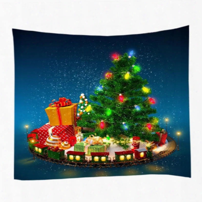 Christmas Trees Decorated With Gifts And Balls Hanging Wall Tapestry