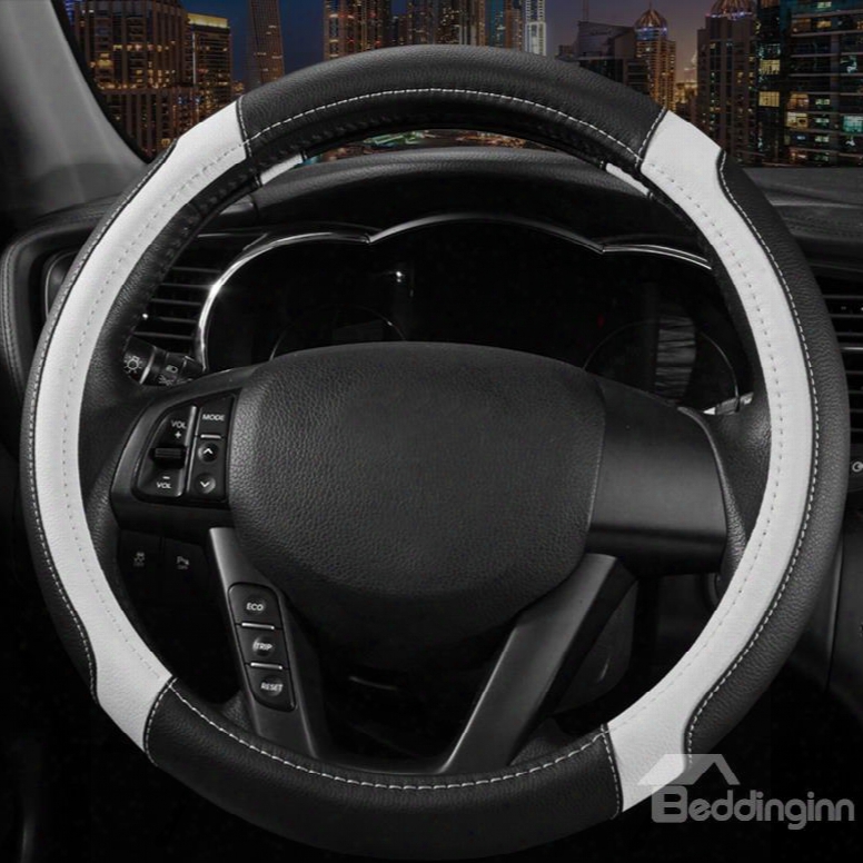 Classic Style Two Colors Squares Durable Pu Material Car Steering Wheel Cover