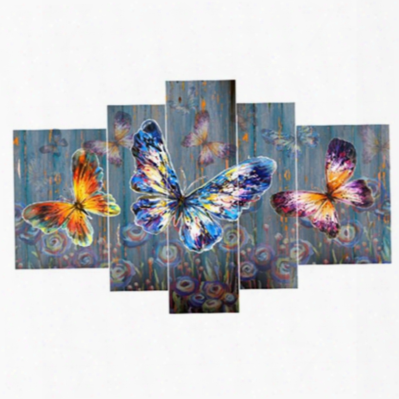 Colorful Butterflies Pattern Hanging 5-piece Canvas Eco-friendly And Waterproofn On-framed Prints