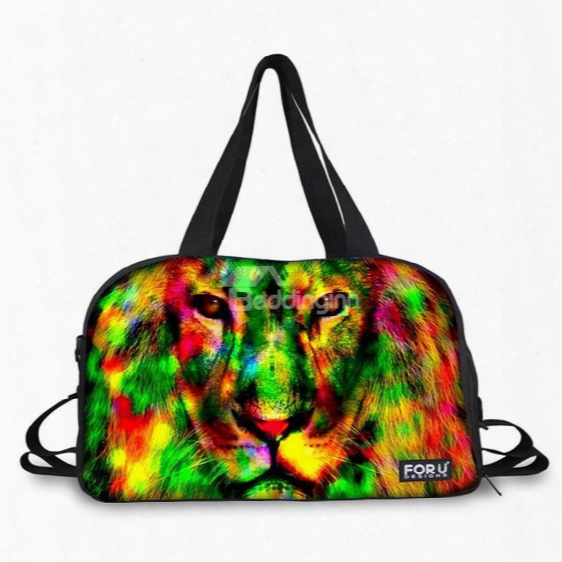Colorful Cool Lion Pattern 3d Painted Travel Bag