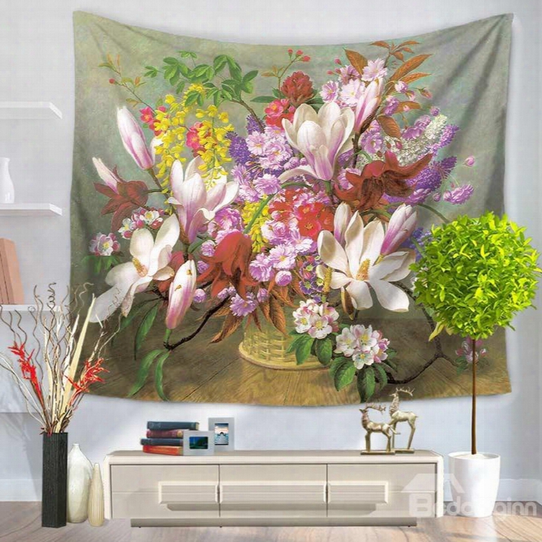 Colorful Flowers Blooming In Basket Decorative Hanging Wall Tapestry