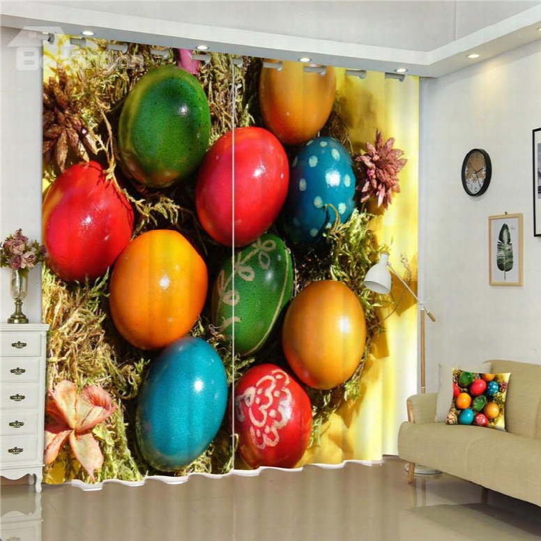 Colorful Glass Balls Printed Thick Polyester 2 Panels Grommet Top Custom 3d Curtain