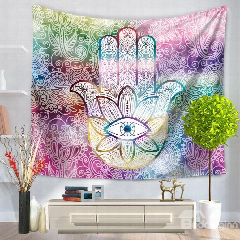Colorful Palm With Floral Eye Pattern Ethnic Style Decorative Hanging Wall Tapestry