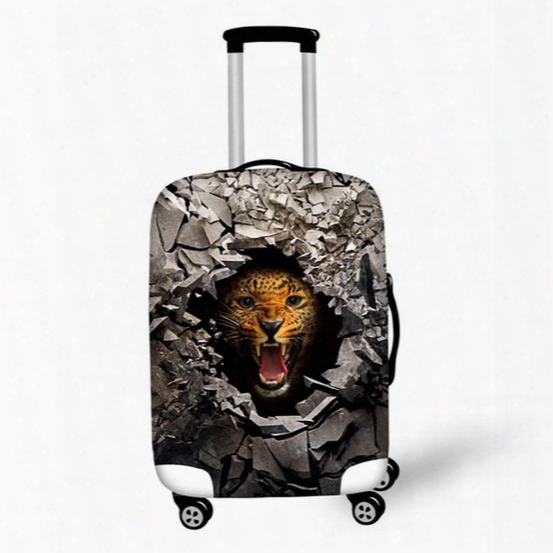 Cool Leopard Behind Stone Hole Pattern 3d Painted Luggage Protector Cover