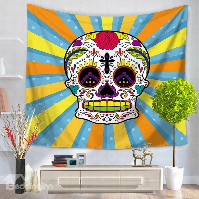 Cool Skull With Blue And Yellow Stripes Pattern Decorative Hanging Wall Tapestry