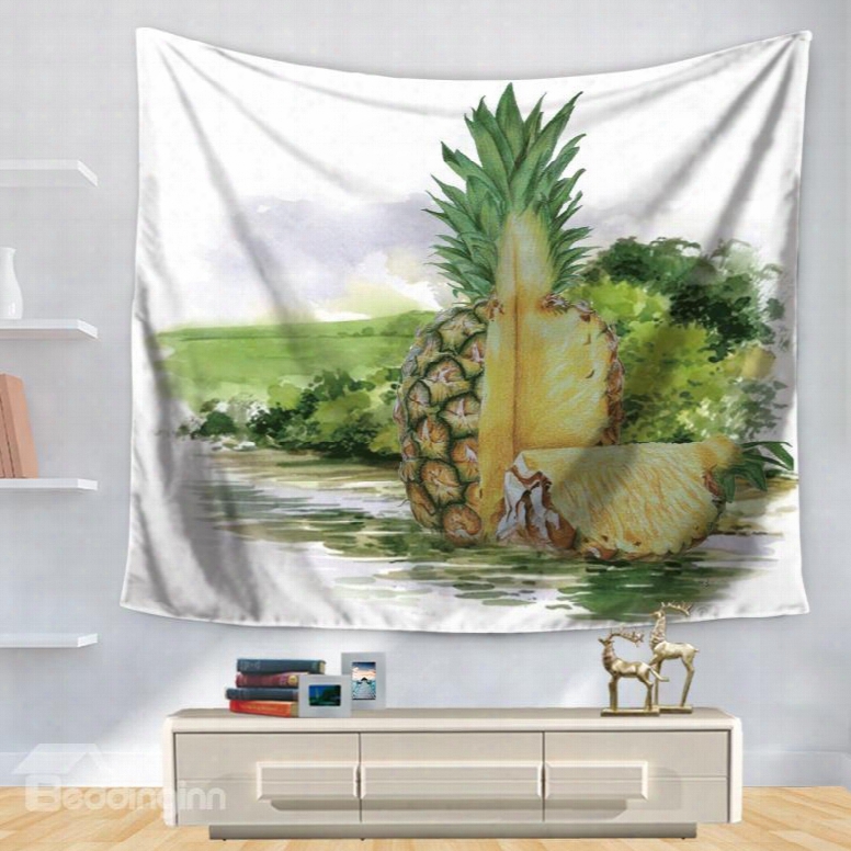 Cut Off Pineapple Lakeside Nature Fruit White Decortive Hanging Wall Tapestry