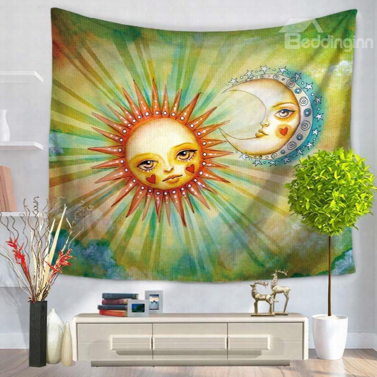 Cute Sun And Moon Babies Shining Decorative Hanging Wall Tapestry