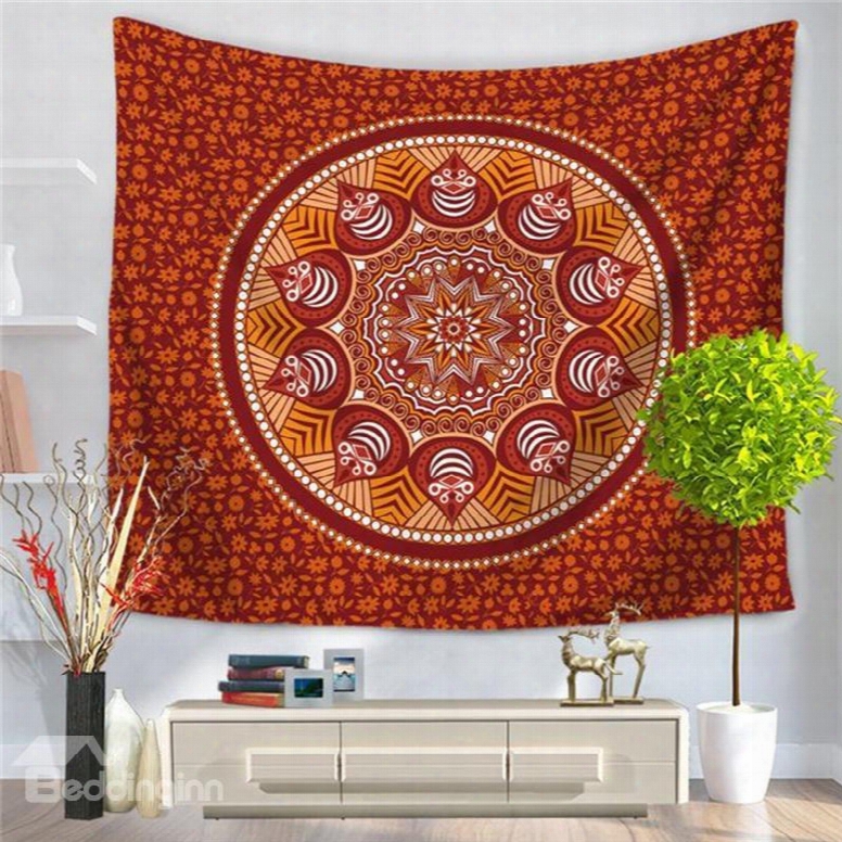 Dark Red Mandala Pattern Ethnic Style Decorative Hanging Wall Tapestry