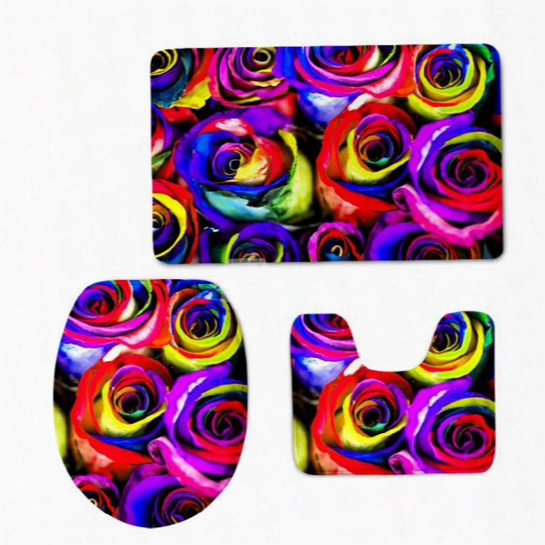 Dazzling Colorful Roses 3d Printing 3-pieces Toilet Seat Cover
