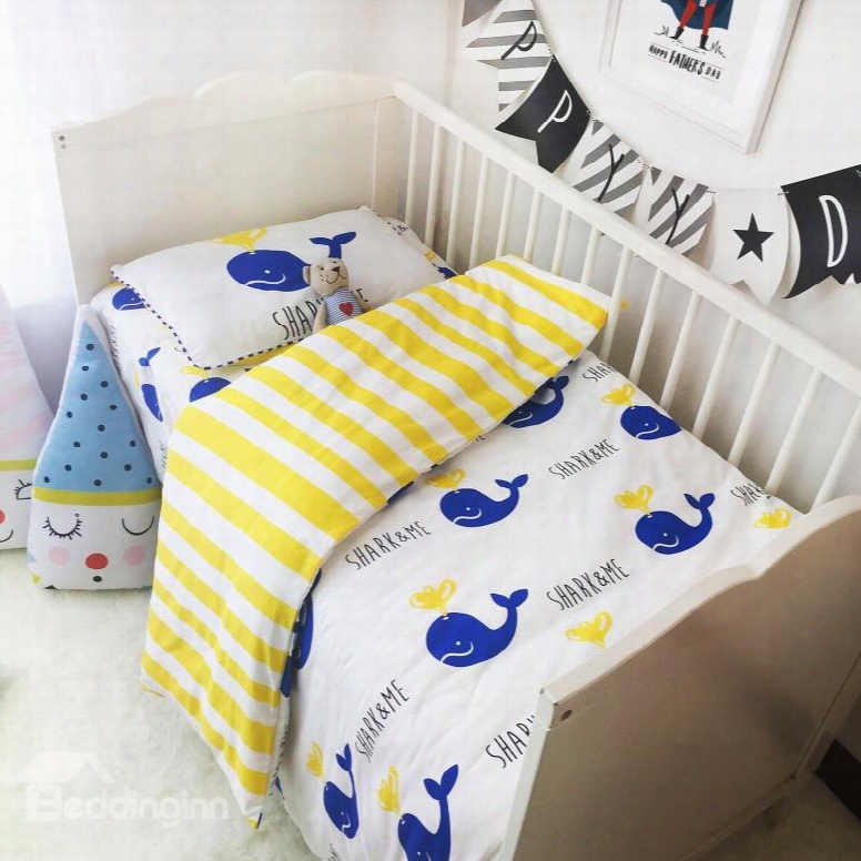 Dolphins And Stripes Printed 3-piece Crib Bedding Sets