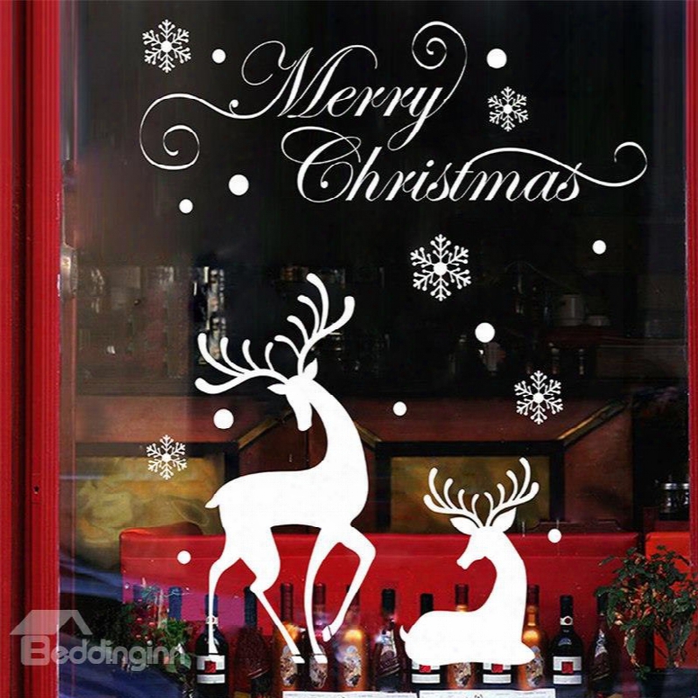 Durable Waterproof Deer Pvc Christmas White Kids Room Wall Stickers