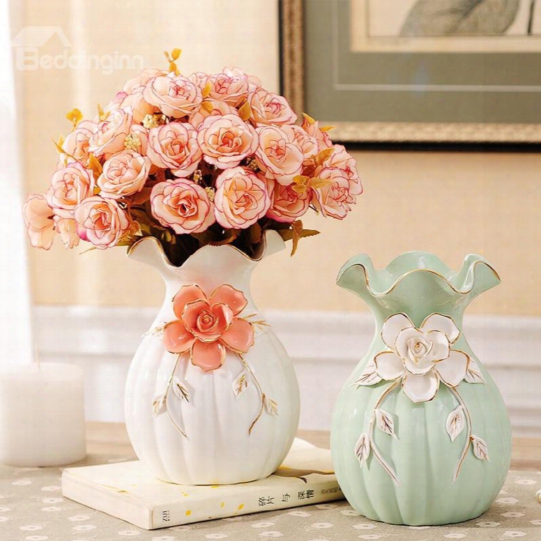 Elegant Ceramic European Style Flower Pattern Decoration Flower Sets