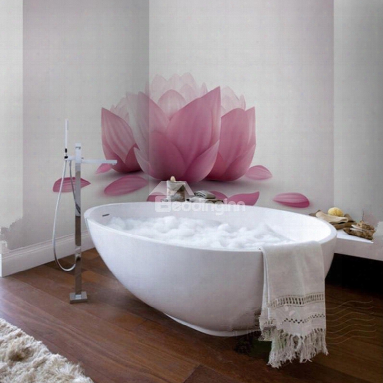Elegant Simple Style Pink Flower Pattern Waterproof 3d Bathroom Wall Murals