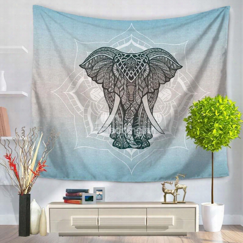 Elephaant And Lotus Linear Ethnic Style Decorative Hanging Wall Tapestry