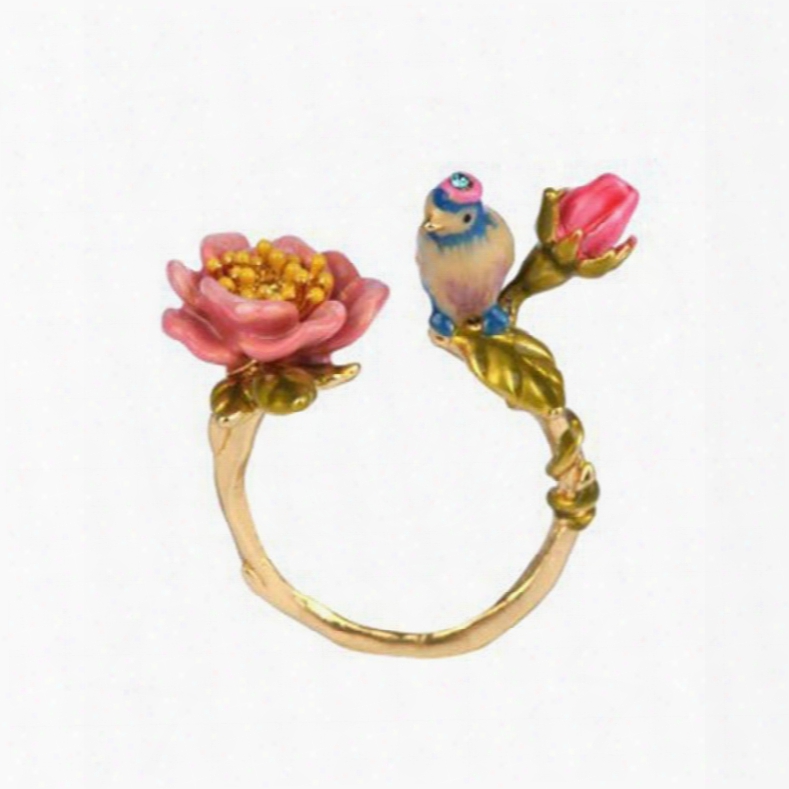 Fantastic Bird With Floral Design Opening Ring