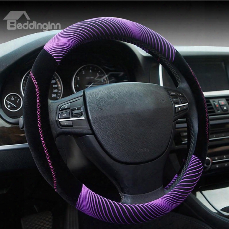 Fashion Cool Purple 3d Effect Design Mixing Material Medium Car Steering Wheel Cover