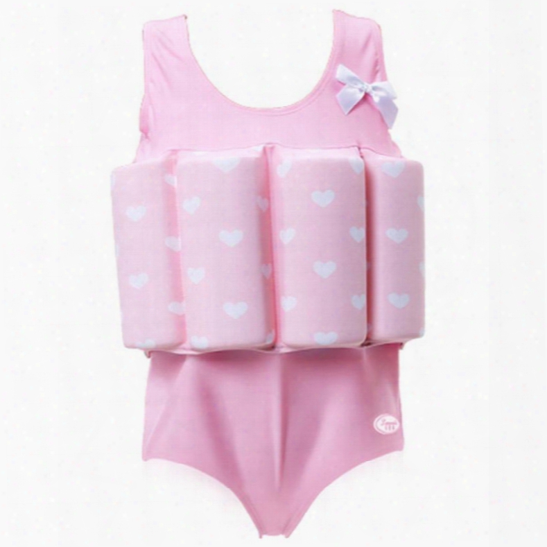 Float Heart Shape Printed Polyester And Chinlon Fabrics Pink Girls One Piece Swimsuit