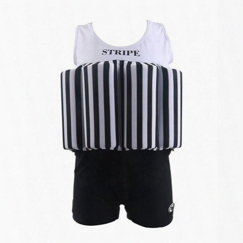 Float Stripes Pattern Polyester And Chimlon Fabrics Black Boys One Piece Swimsuit