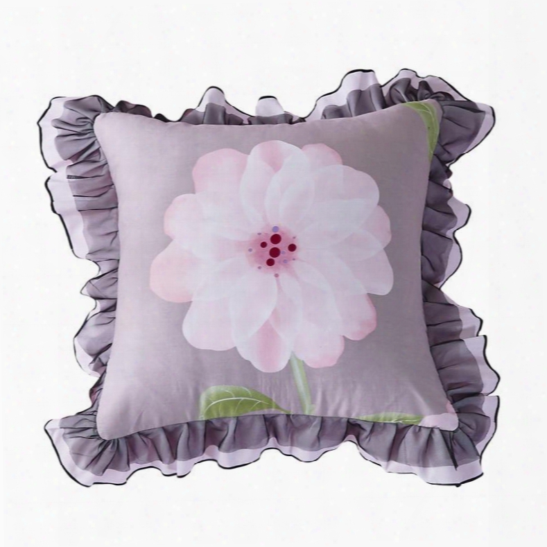Flowers Pattern With Lace Edge Square Cotton Decorative Throw Pillows