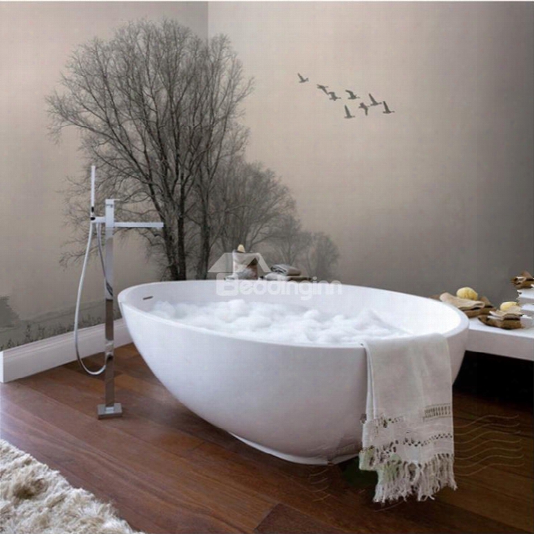 Flying Birds And Tree Pattern Decorative Splicing Waterproof 3d Bathroom Wall Murals