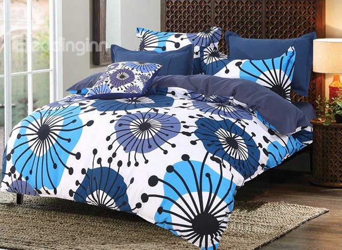 Flying Dandelion Flowers Print High Thread Count 4-piece Polyester Bedding Sets/duvet Cover