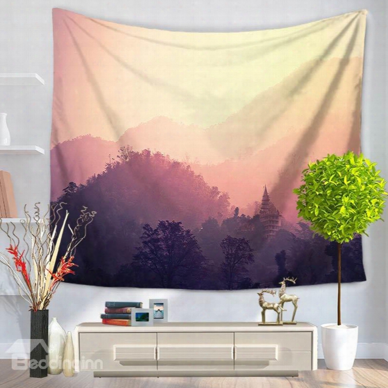 Foggy Mountain View Forest Pattern Decorative Hanging Wall Tapestry