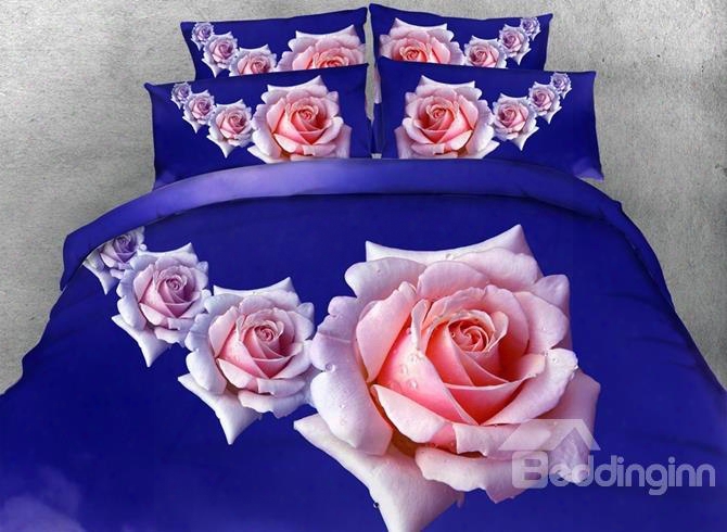 Fragrant Pink Roses Print 5-piece Comforter Sets