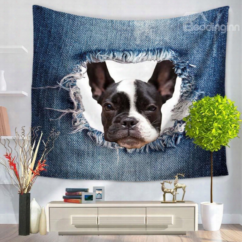 French Bulldog And Big Ripped Jeans Decorative Hanging Wall Tapestry