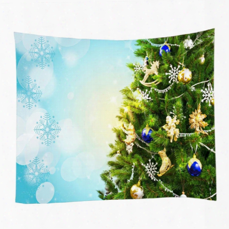 Green Christmas Tree With Ornaments Decorative Hanging Wall Tapestry