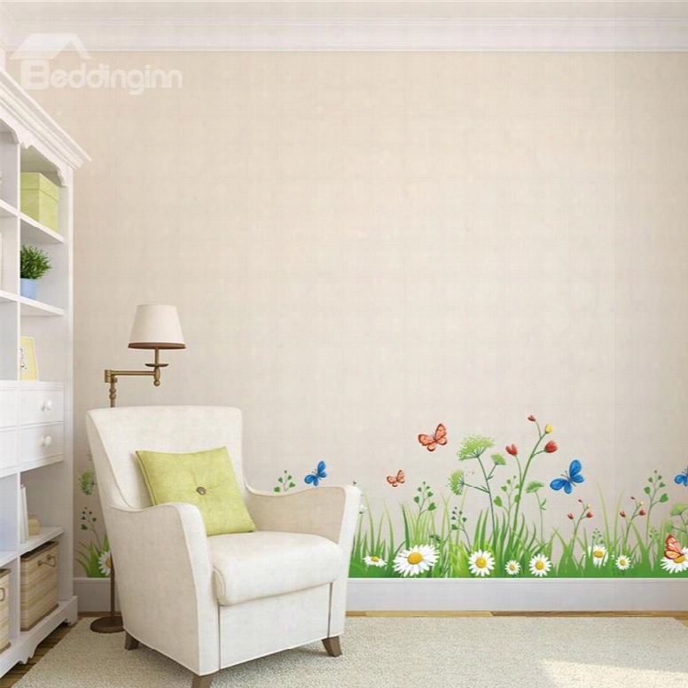 Green Grass Printed Pvc Waterproof Eco-friendly Baseboard Wall Stickers