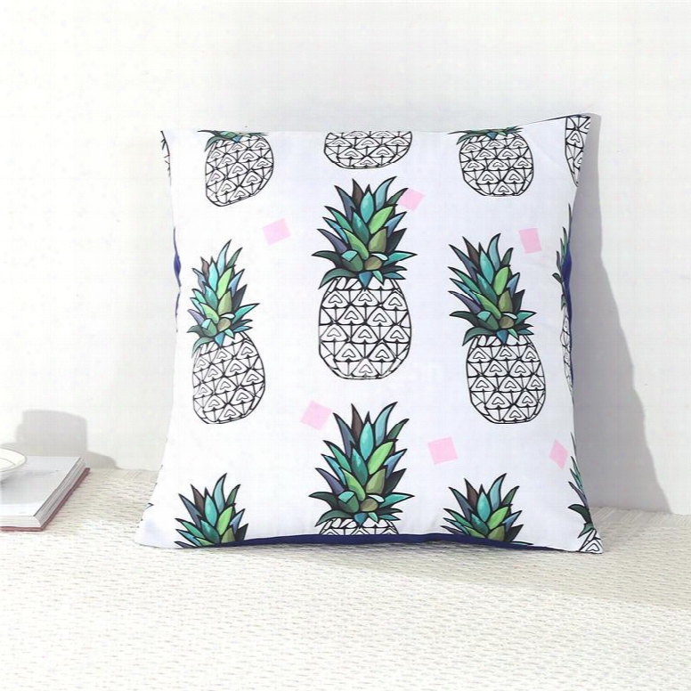 Green Pineapples Printed White Decorative Square Polyester Throw Pillowcases