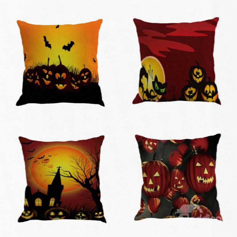 Halloween Pumpkin Pattern Square Linen Decorative Throw Pillows