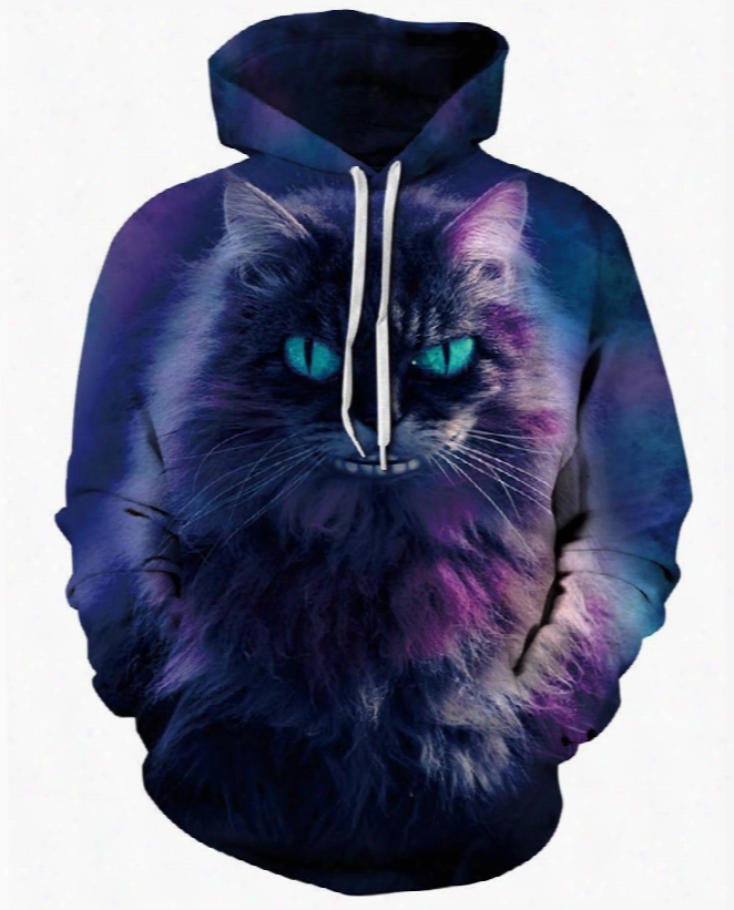 Horror Cat Smile Galaxy Long Sleeve 3d Pattern Hoodie