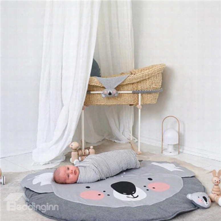 Koala Printed Rounded Cotton Gray Baby Play Floor Mat/crawling Pad