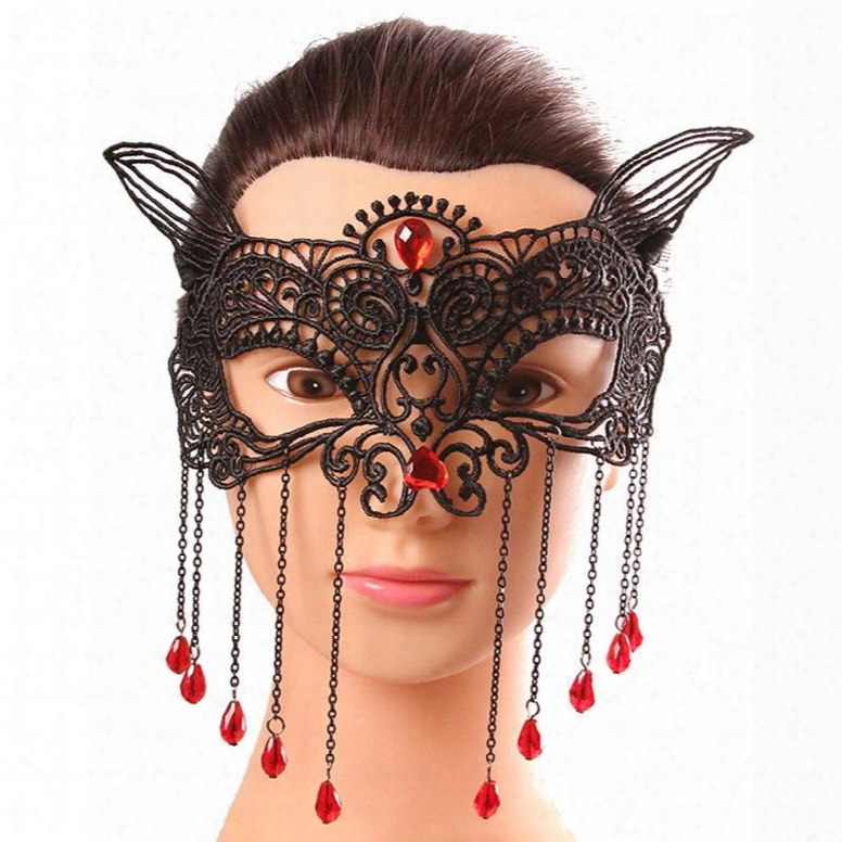 Ladies Face Mask Tassel Crystal Seexy Fox Halloween