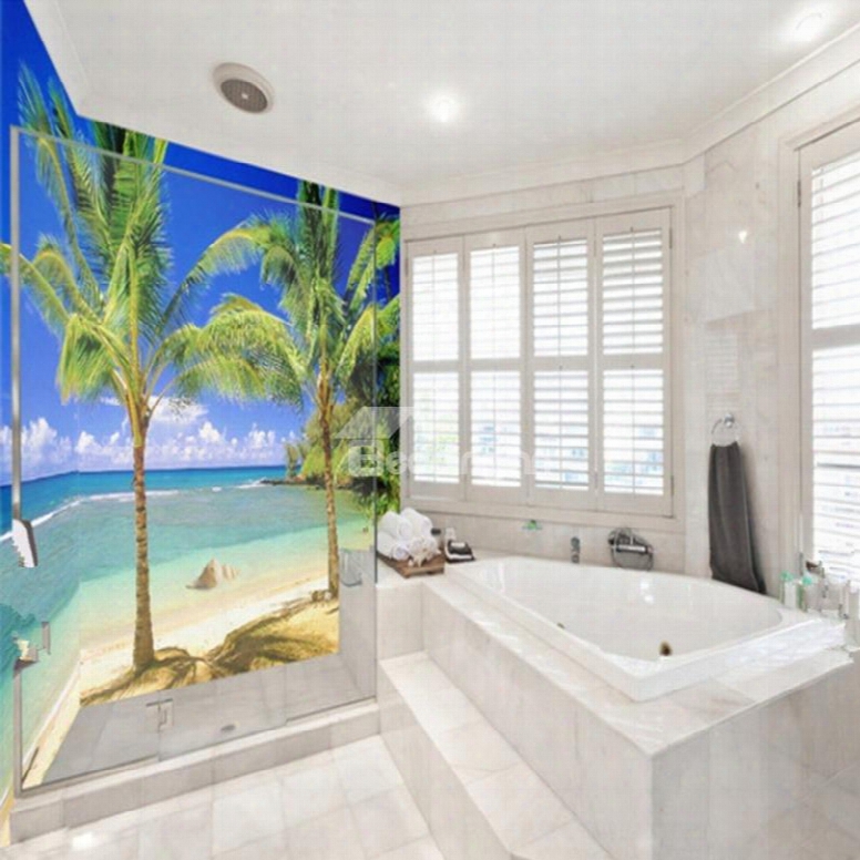 Leisurely Blue Sky And Seaside Scenery Pattern Waterproof 3d Bathroom Wall Murals