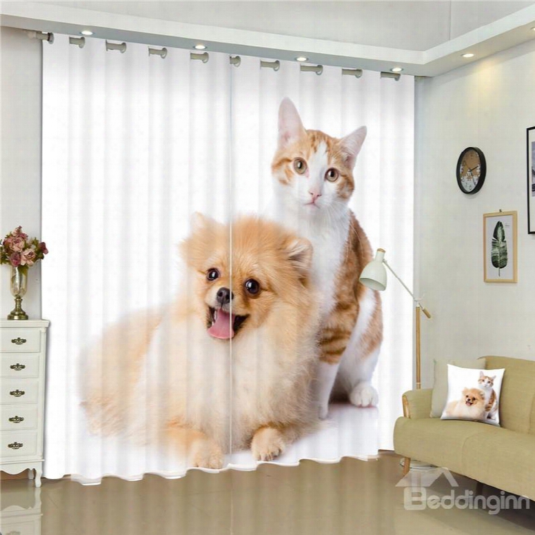 Lovely Cat And Cut Dog Living Room And Bedroom Decorative Custom 3d Curtain